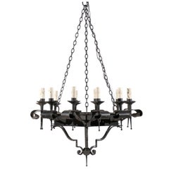 A Gorgeous Italian Antique Twelve-Light Forged-Iron Chandelier, 4.75 Ft Tall
