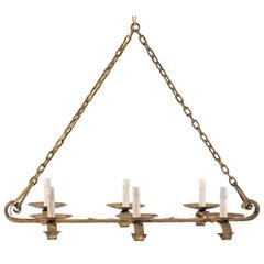French Vintage Six-Light Gilded Iron Chandelier