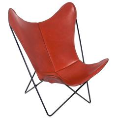 Sculptural Leather Butterfly Chair Designed by Jorge Ferrari-Hardoy