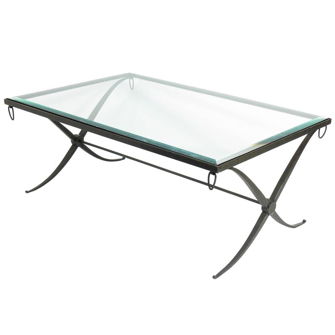 Curvaceous X-Base Bronze Coffee Table For Sale