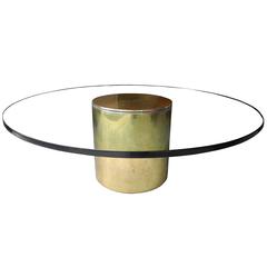 Modern Glass and Brass Coated Metal Round Coffee Table by Paul Mayen for Habitat