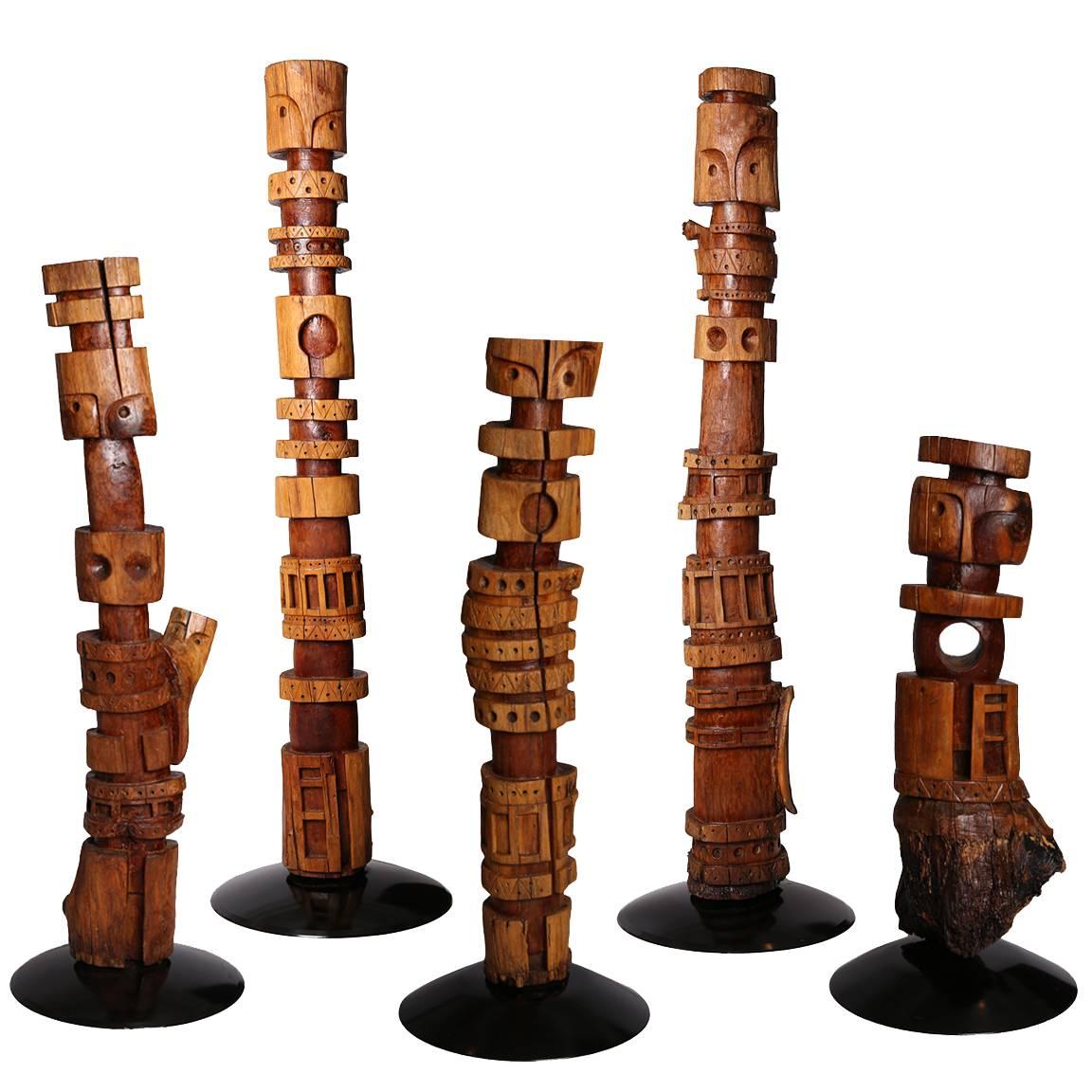 Five Monumental Kathy Haun Solid Walnut Ancestral Totems