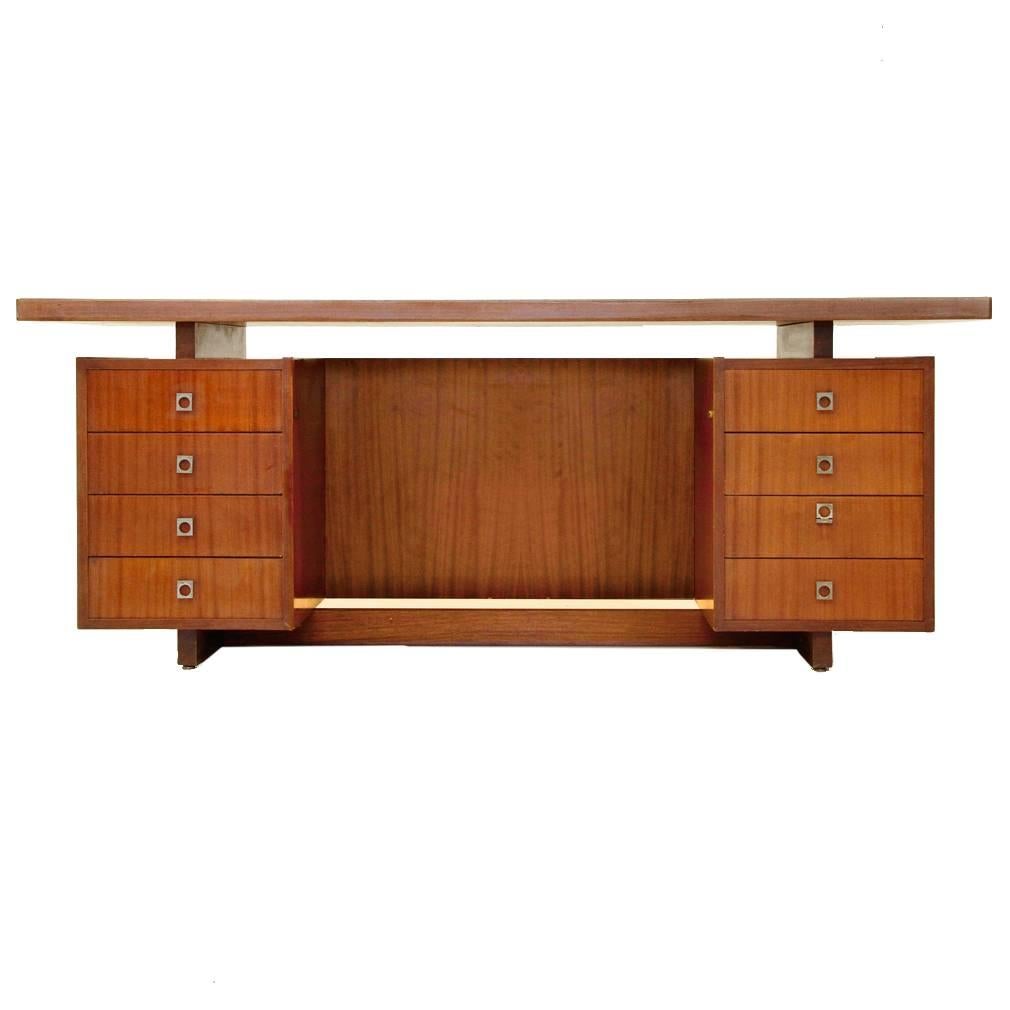 Mid-Century Italian Teak Veneer Curved Desk, 1960s