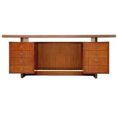 Mid-Century Italian Teak Veneer Curved Desk, 1960s