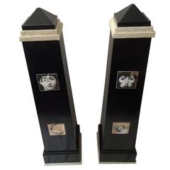 Pair of 1970's Italian obelisks in the style of Piero Fornasetti