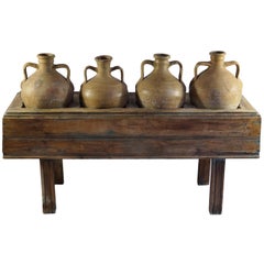 Antique Late 19th Century Italian Table with Four Olive Oil Jars