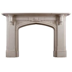 Fine Gothic Revival Statuary Marble Fireplace Mantel 10