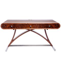 Contemporary Desk in Inlaid Leather and French Burr Walnut