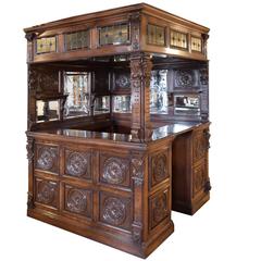 English Carved Wood, Glass and Mirror Bar