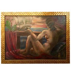 Fabulous French Art Deco Nude Odalisque Painting
