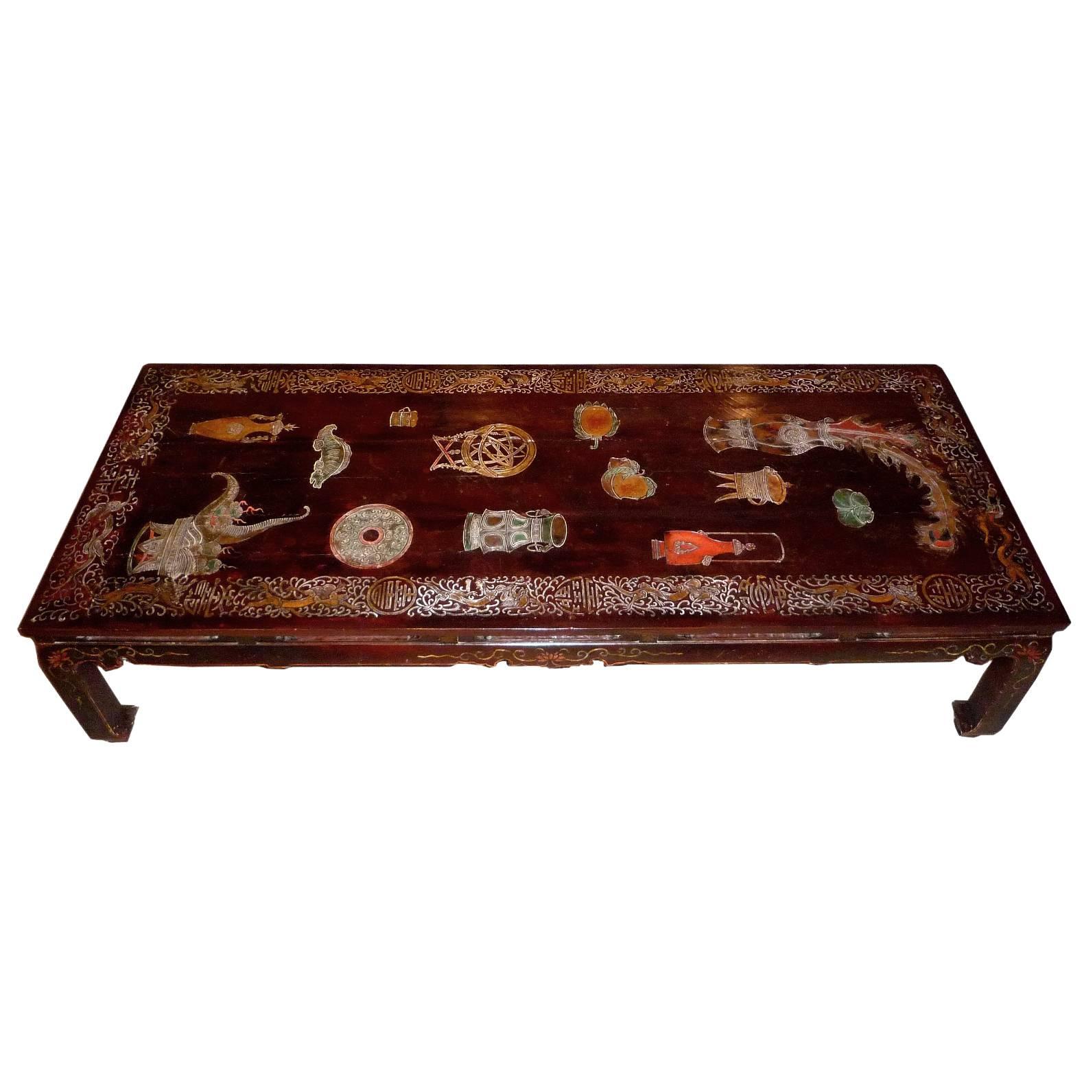 20th Century French Coffee Table, the Top Tray in Chinese Coromandel Lacquer For Sale