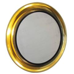 Vintage Minimal Mid-Century Circular Wall Mirror with Brass Frame, 1950s
