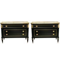 Pair of Mirrored Galleried Top Jansen Louis XVI Stylized Commodes / Nightstand