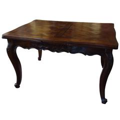 Antique Country French Carved Elmwood and Oak Extending Dining Table