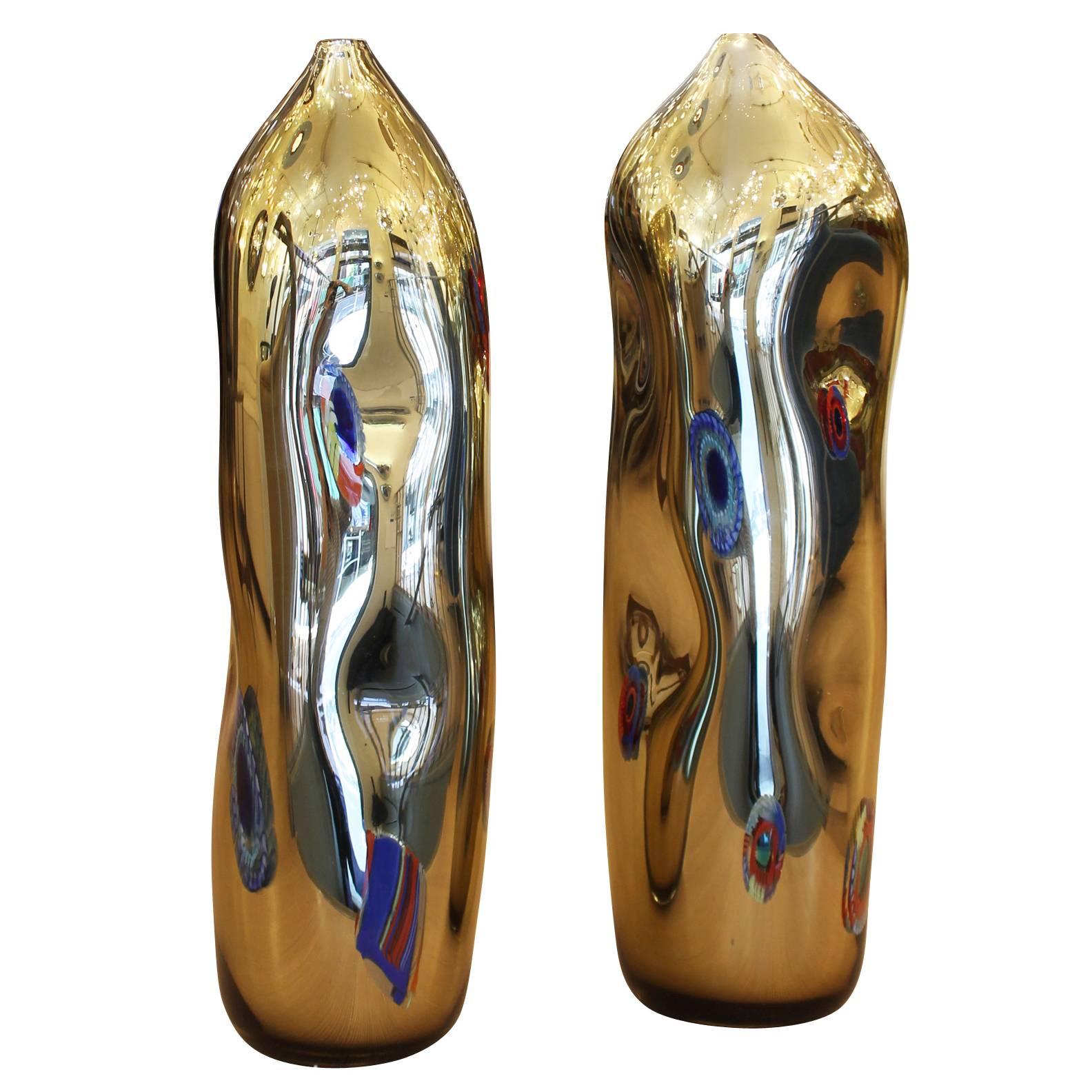Gold "Imploded" Murano Glass Vases