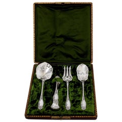 Coignet French All Sterling Silver Dessert Hors D'oeuvre Set Box Apples