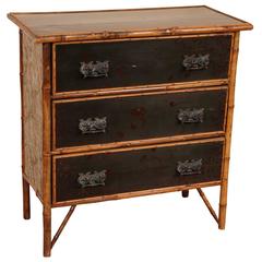 Vintage Hand-Painted Rattan Three-Drawer Chest