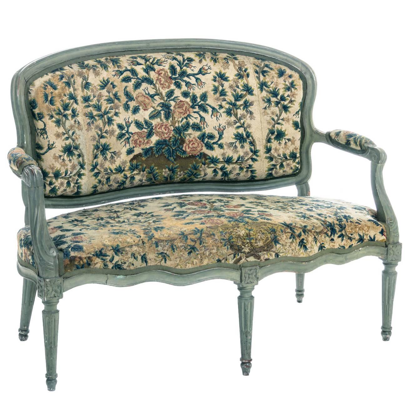 Louis XVI Settee, France, 18th Century, with Needlepoint Tapestry For Sale