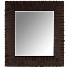 Contemporary Laser Cut Zebra Pattern Cowhide Mirror by KLASP Home