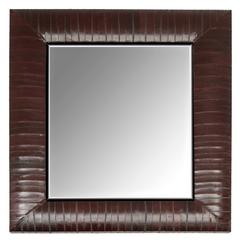 Contemporary Genuine Chocolate Brown Eel Skin Framed Beveled Mirror by KLASP 7