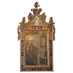 Glittering 18th Century Venetian Cobalt Blue Glass and Parcel-Gilt Mirror