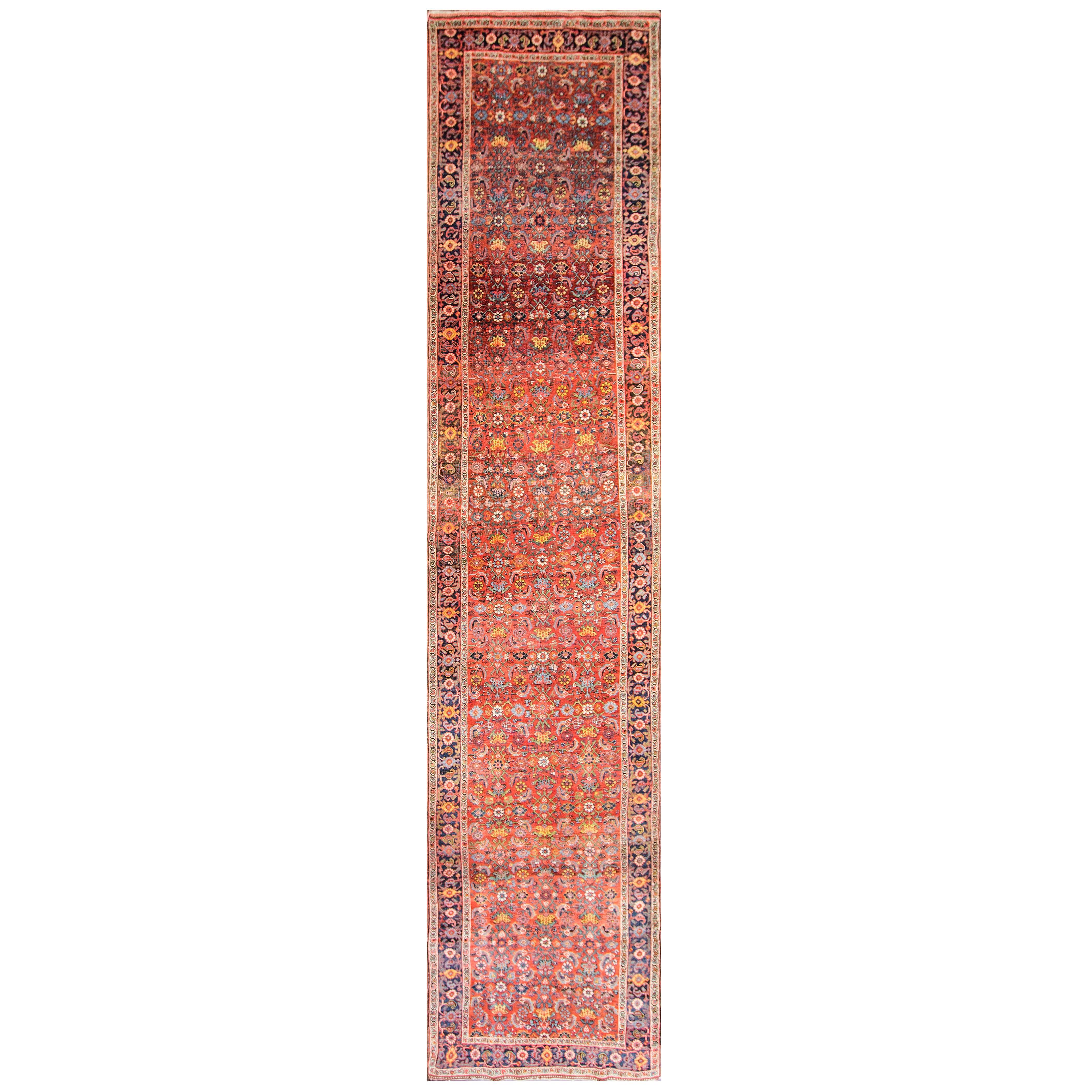 Antique Persian Kurdish Bidjar Runner, 3'8" x 17'6" For Sale