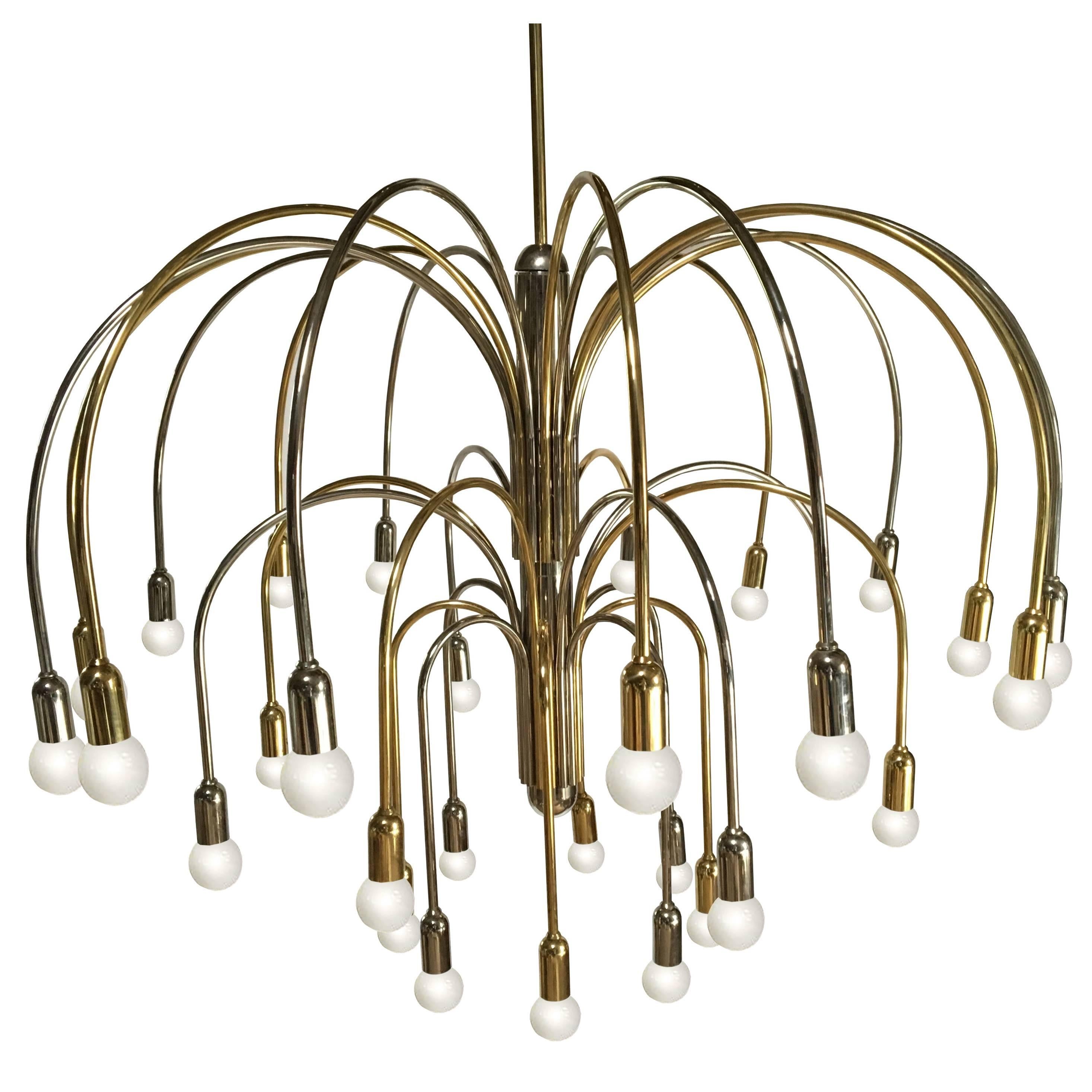 Large German Brass and Chrome Chandelier For Sale