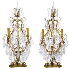 Pair of 19th-20th Century Louis XV Style Gilt Bronze and Cut-Glass Girandoles 1