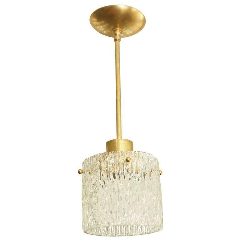 Textured Murano Glass Pendant Ceiling Fixture on Long Brass Shaft