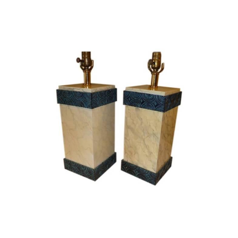 Elegant Maitland-Smith Lacquered Art Deco Style Table Lamps