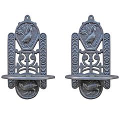 Antique Cast Iron Oil Lamp Stand, Pair 2