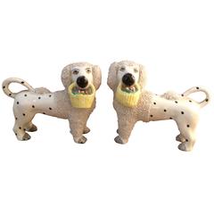 Vintage Darling Pair of Polka Dot Staffordshire Dogs with Baskets