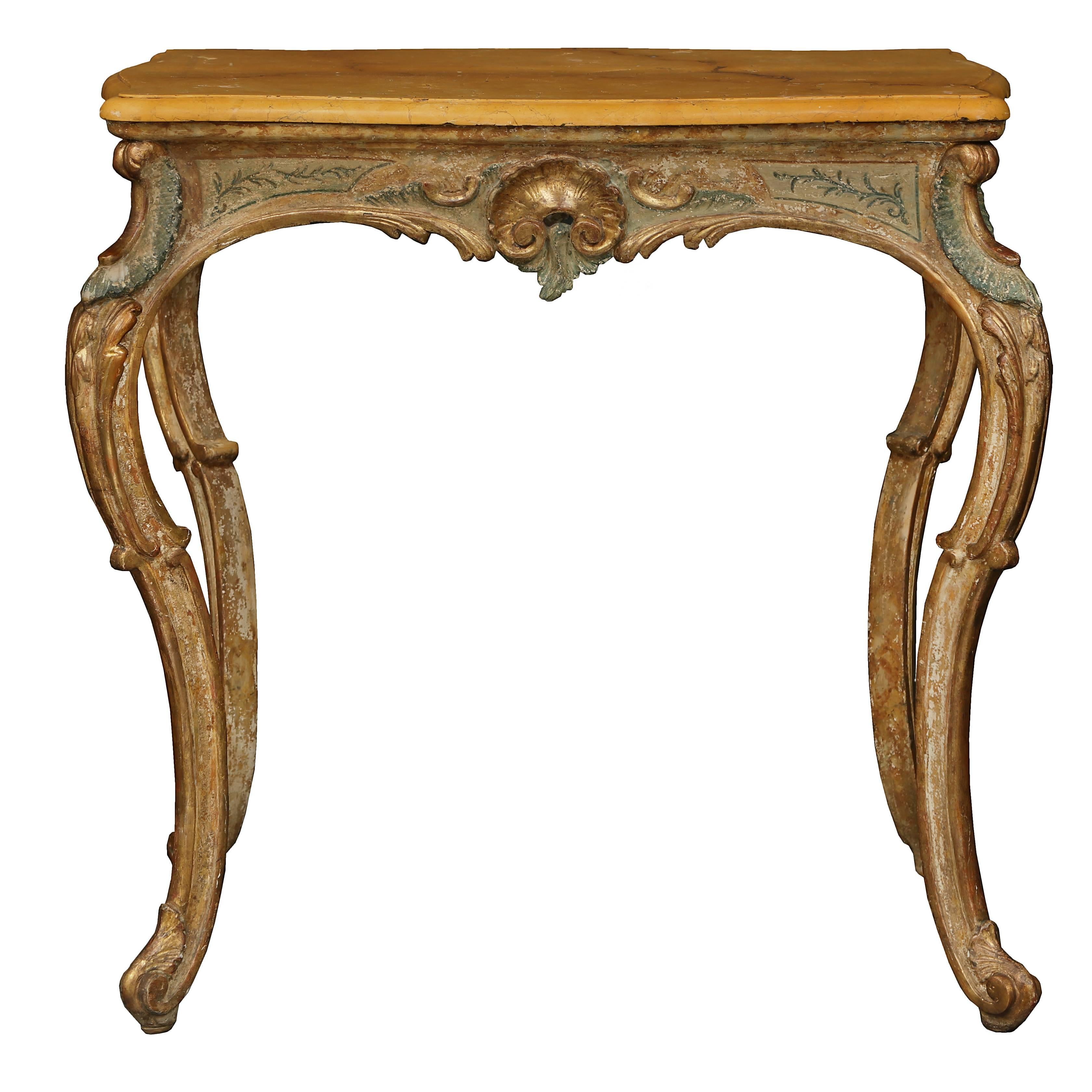 Italian 18th Century Louis XV Period Patinated and Giltwood Side Table
