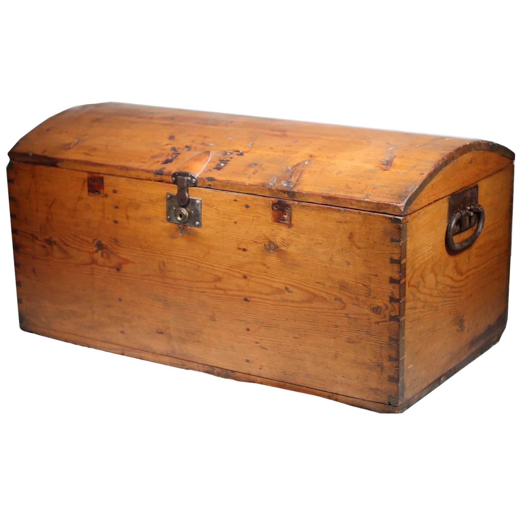 19th Century Wooden Trunk with Dovetail Joints
