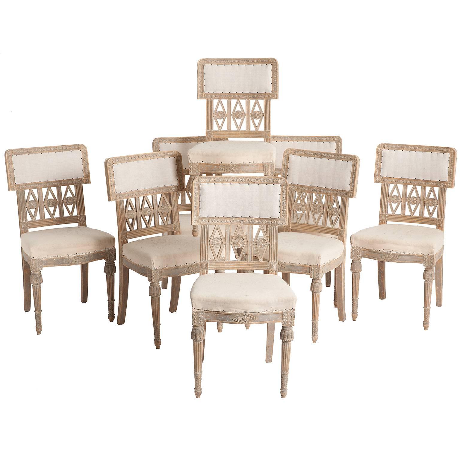 Eight Signed Swedish Gustavian Period Chairs, Lindome, circa 1780