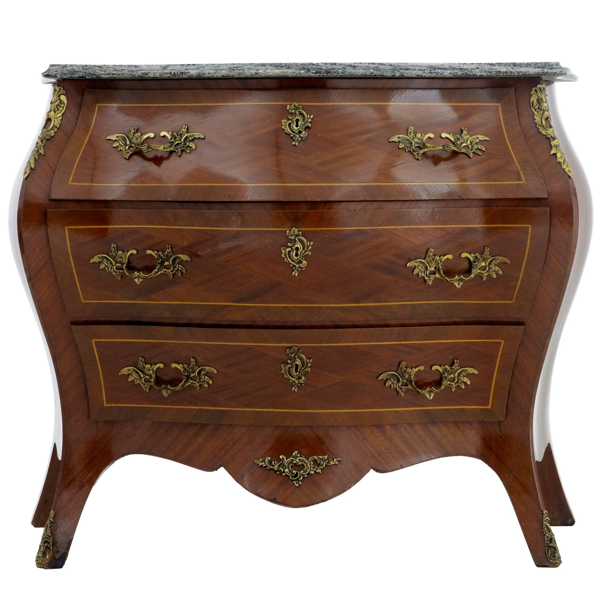 20th Century Kingwood and Mahogany Marble-Top Bombe Commode