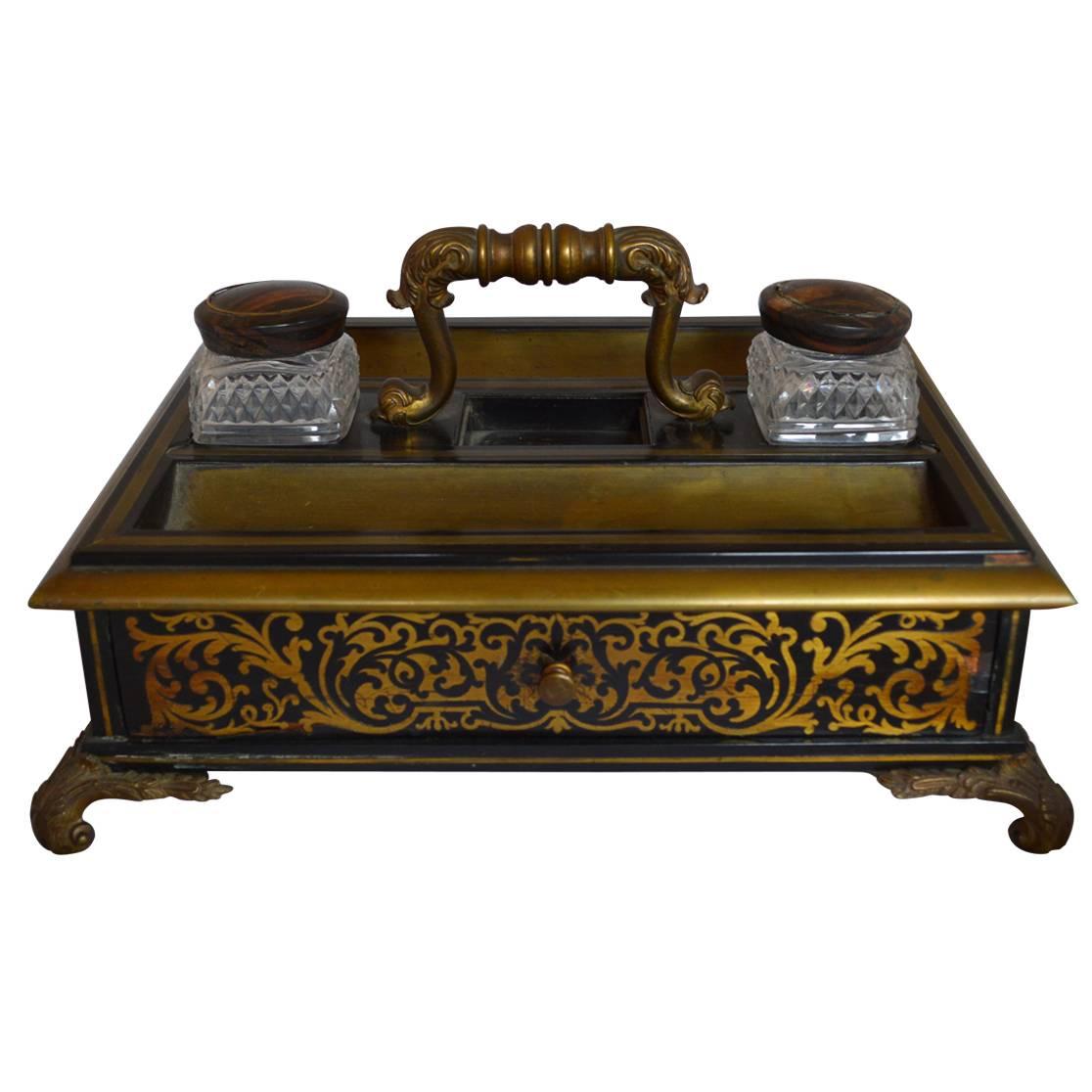 Antique Boulle Style Inkwell