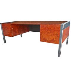 Retro Leon Rosen for Pace Collection Burl Wood Executive Writing Desk