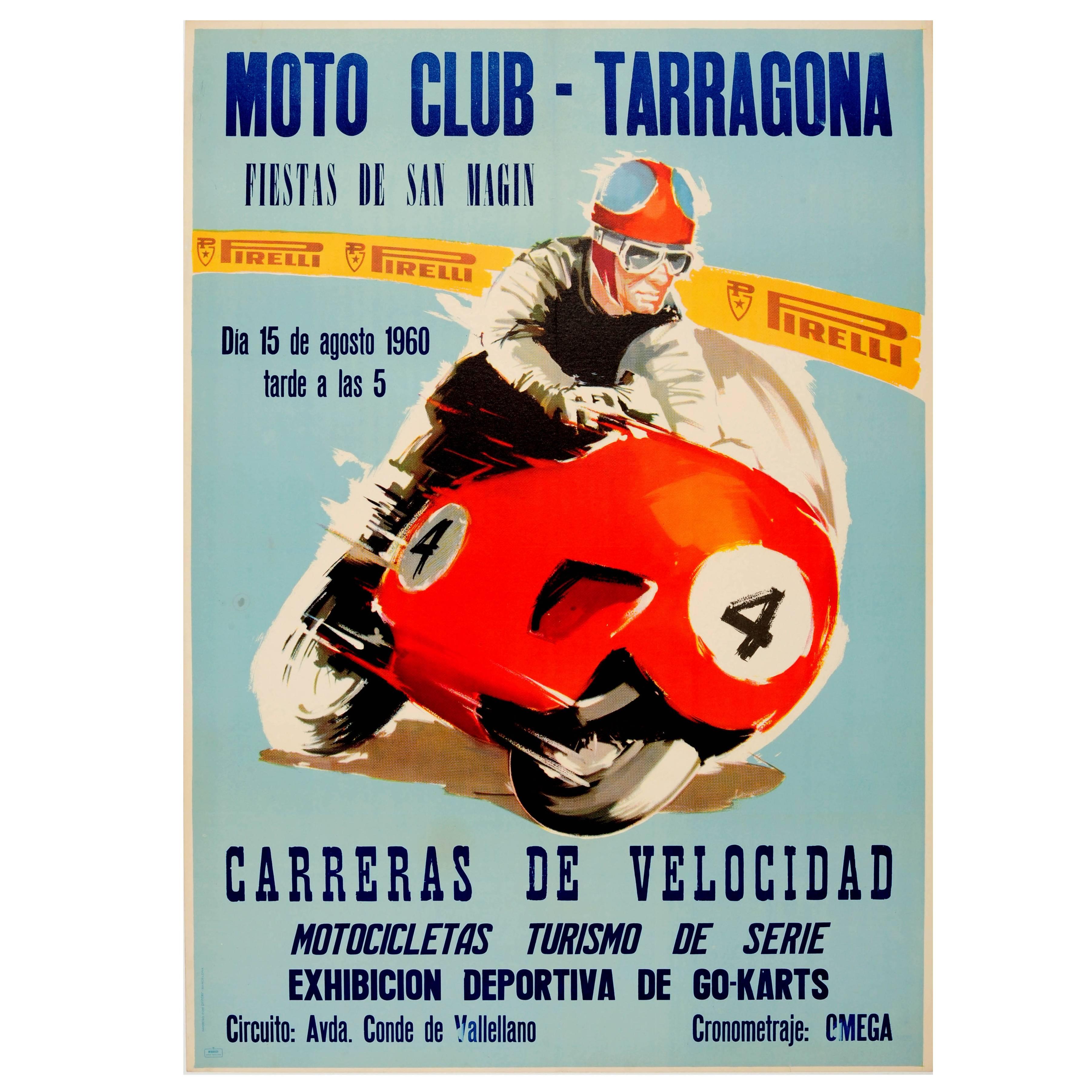 Original Vintage Motorcycle Racing Event Poster For The Moto Club Tarragona 1960