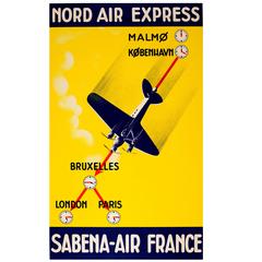 Vintage Nord Air Express Sabena Air France Poster