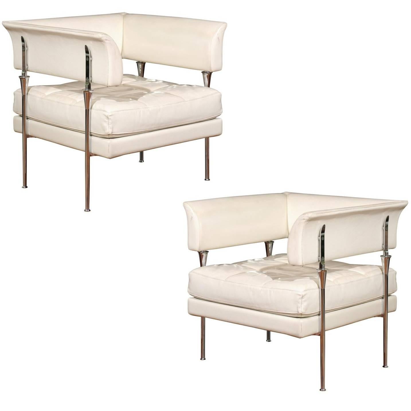 Pair of Italian Poltrona Frau Hydra Chairs, in Pelle Leather by Luca Scacchetti
