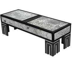 Ebonized Coffee Table with Mottled Antique Glass by James Mont