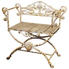 Neoclassical Style Antique Iron Garden Bench