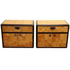 Mid-Century Campaign Style Burl End Table, Pair