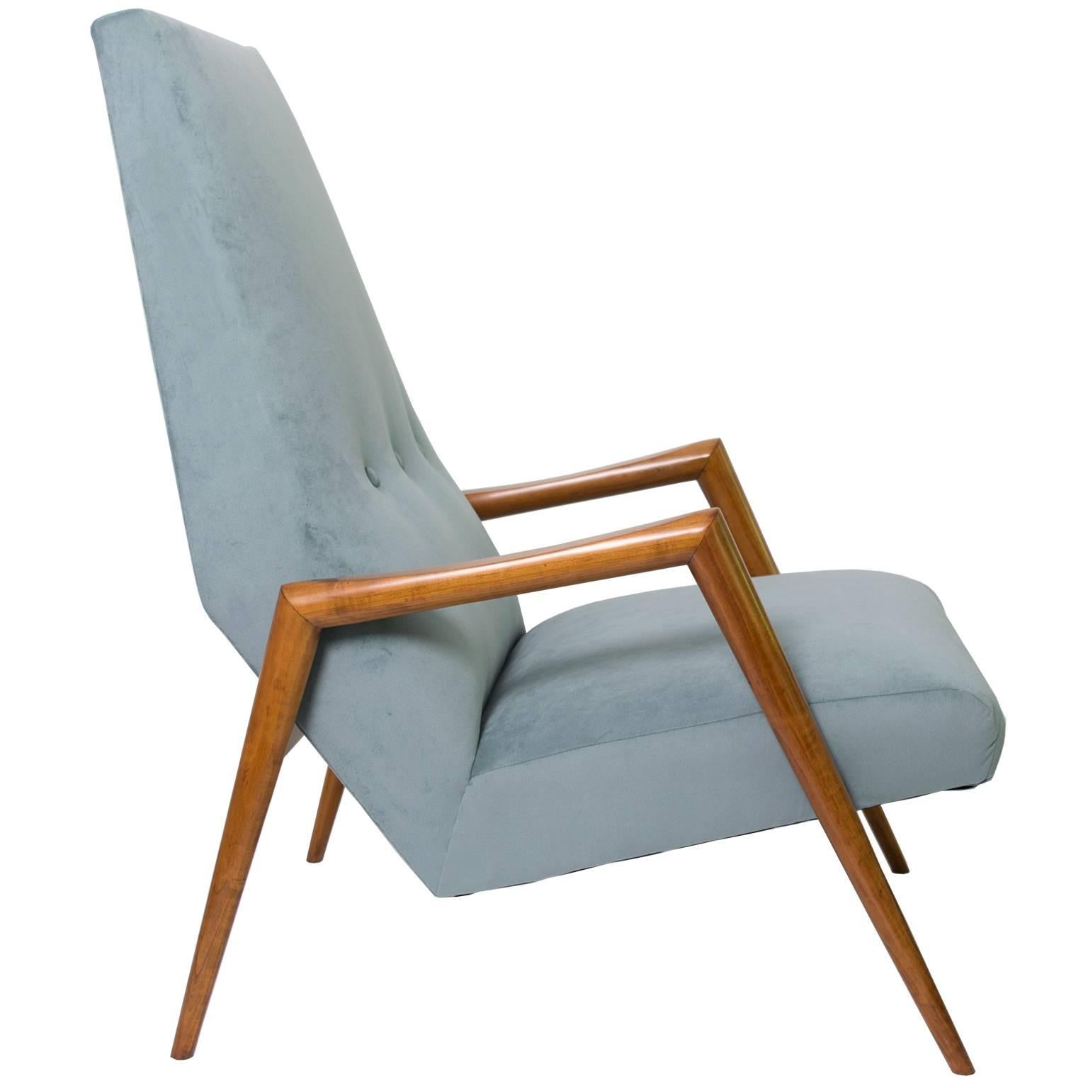 Scandinavian Modern Lounge Chair High Back Carved Fruit Wood