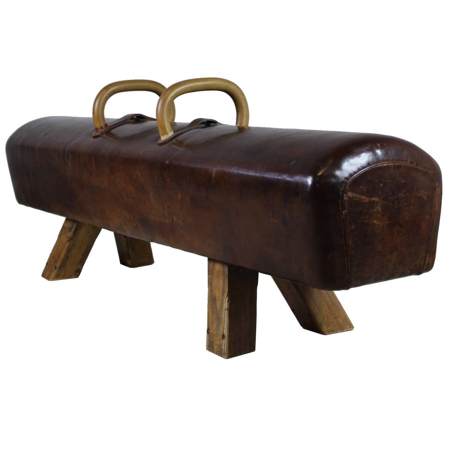 1920s Leather Gym Pommel Horse Manufactured by L. Bubeníček