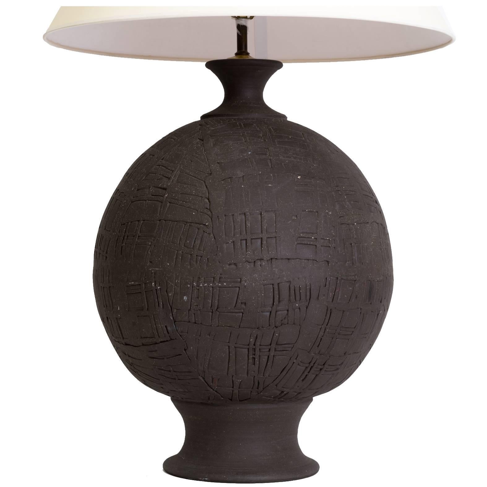 Monumental Hand Thrown Art Pottery Sphere Lamp For Sale