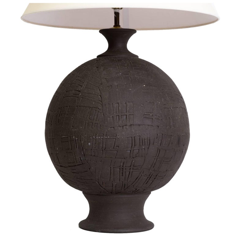 Monumental Hand Thrown Art Pottery Sphere Lamp For Sale at 1stDibs