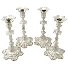 Antique George III Set of Four Sterling Silver Candlesticks by William Cafe