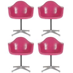 Set of Four Hot Pink Fiberglass Chairs by Charles Eames for Herman Miller